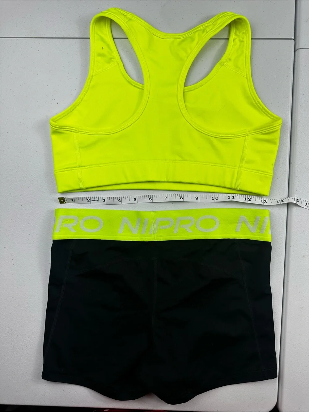 Nike Neon Yellow and Black Athletic Set with Branded Waistband